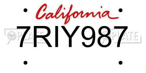 7RIY987 California License Plate