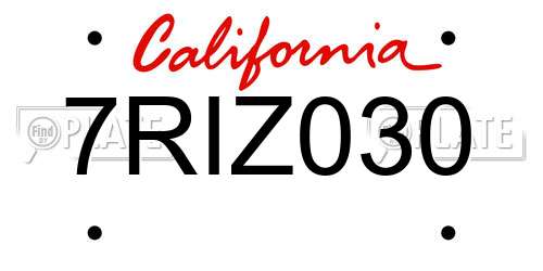 7RIZ030 California License Plate