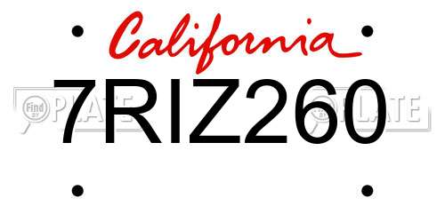 7RIZ260 California License Plate
