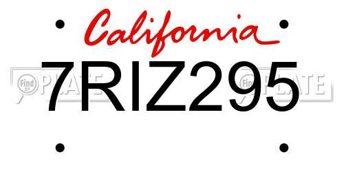7RIZ295 California License Plate