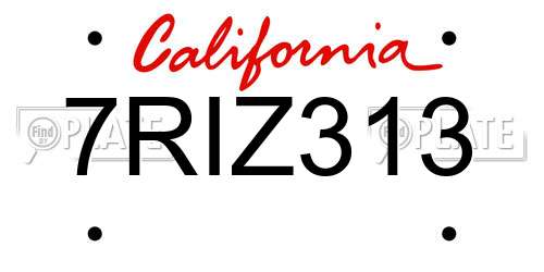 7RIZ313 California License Plate