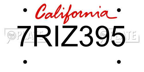 7RIZ395 California License Plate