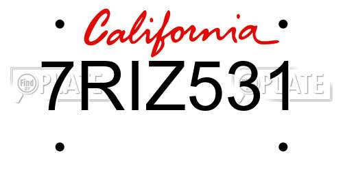 7RIZ531 California License Plate