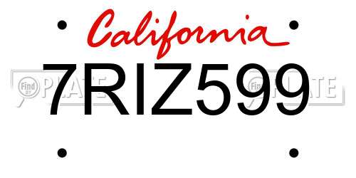 7RIZ599 California License Plate