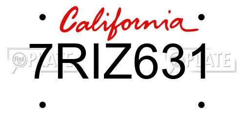 7RIZ631 California License Plate
