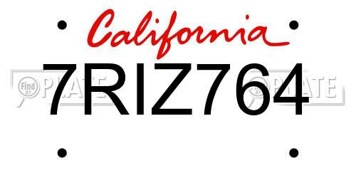 7RIZ764 California License Plate