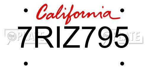 7RIZ795 California License Plate