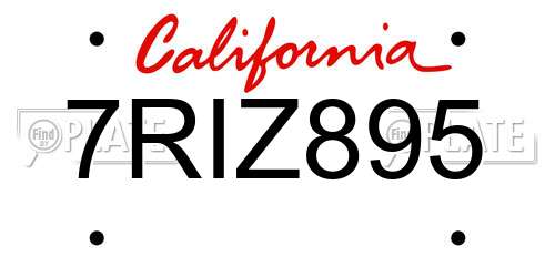 7RIZ895 California License Plate