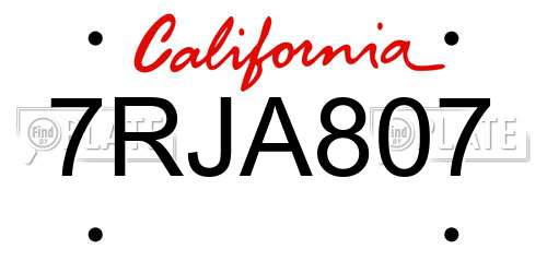 7RJA807 California License Plate