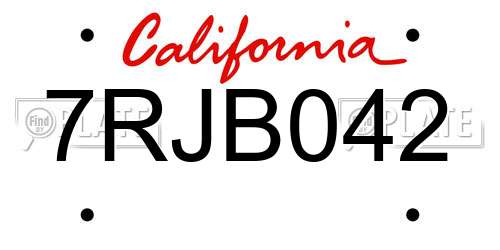 7RJB042 California License Plate