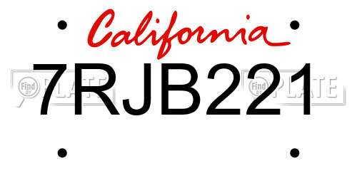 7RJB221 California License Plate
