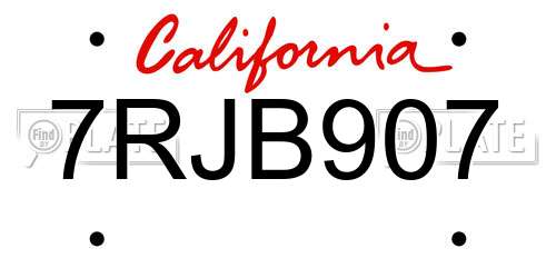 7RJB907 California License Plate