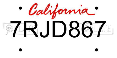 7RJD867 California License Plate
