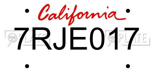 7RJE017 California License Plate