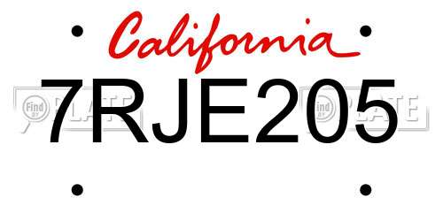 7RJE205 California License Plate