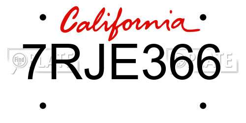 7RJE366 California License Plate