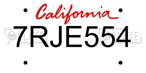 7RJE554 California License Plate