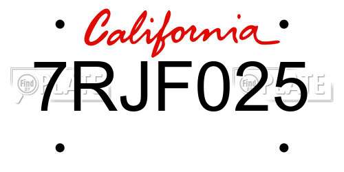 7RJF025 California License Plate