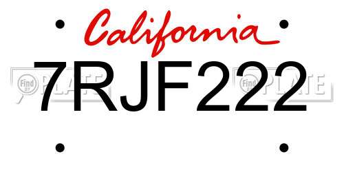 7RJF222 California License Plate