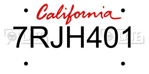 7RJH401 California License Plate