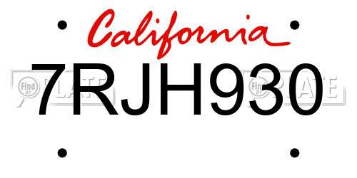 7RJH930 California License Plate