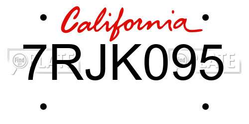7RJK095 California License Plate