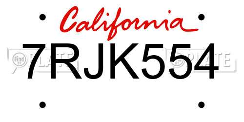 7RJK554 California License Plate