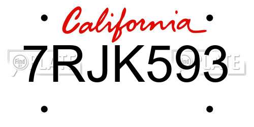 7RJK593 California License Plate