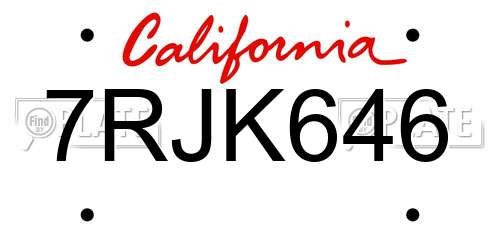 7RJK646 California License Plate