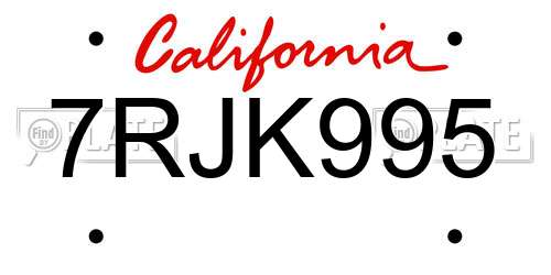 7RJK995 California License Plate