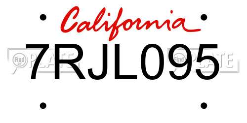 7RJL095 California License Plate