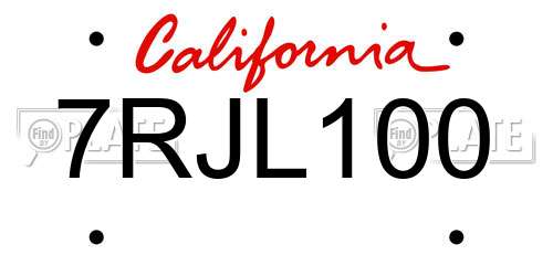 7RJL100 California License Plate