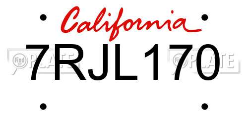 7RJL170 California License Plate