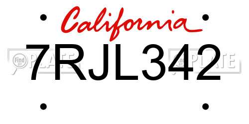 7RJL342 California License Plate