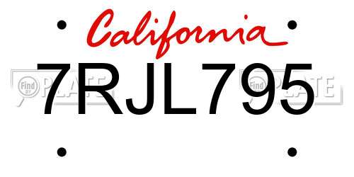7RJL795 California License Plate