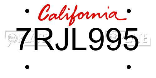 7RJL995 California License Plate