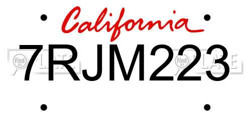 7RJM223 California License Plate