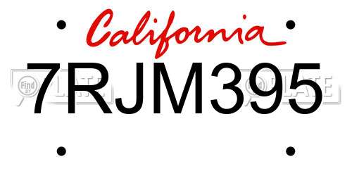 7RJM395 California License Plate
