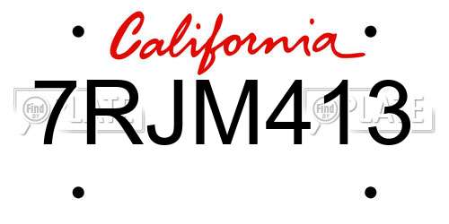 7RJM413 California License Plate