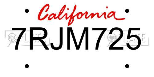 7RJM725 California License Plate
