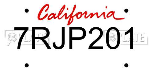 7RJP201 California License Plate