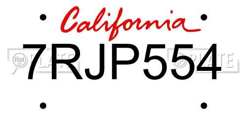 7RJP554 California License Plate