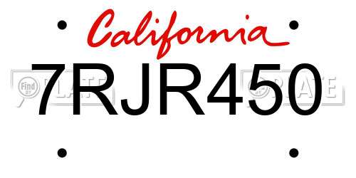 7RJR450 California License Plate