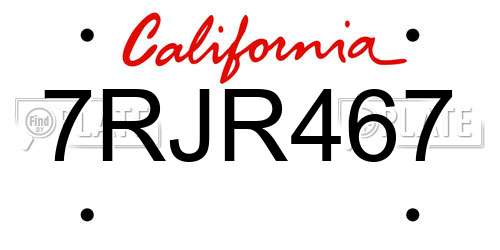 7RJR467 California License Plate