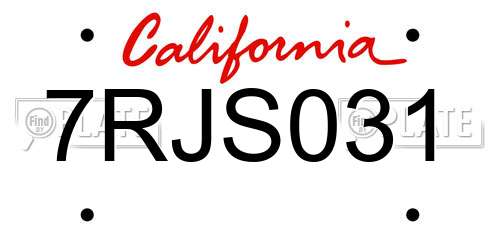 7RJS031 California License Plate