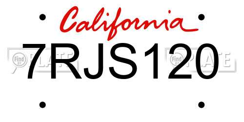 7RJS120 California License Plate