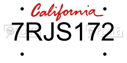 7RJS172 California License Plate