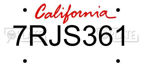 7RJS361 California License Plate