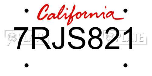 7RJS821 California License Plate