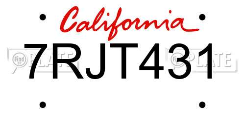 7RJT431 California License Plate